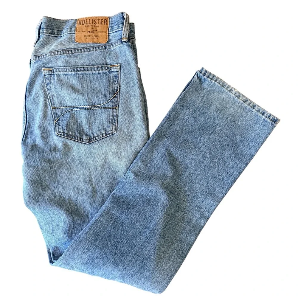 Hollister Mens Light Wash Straight Leg Denim Jeans 100% Cotton Blue 34x32‎
